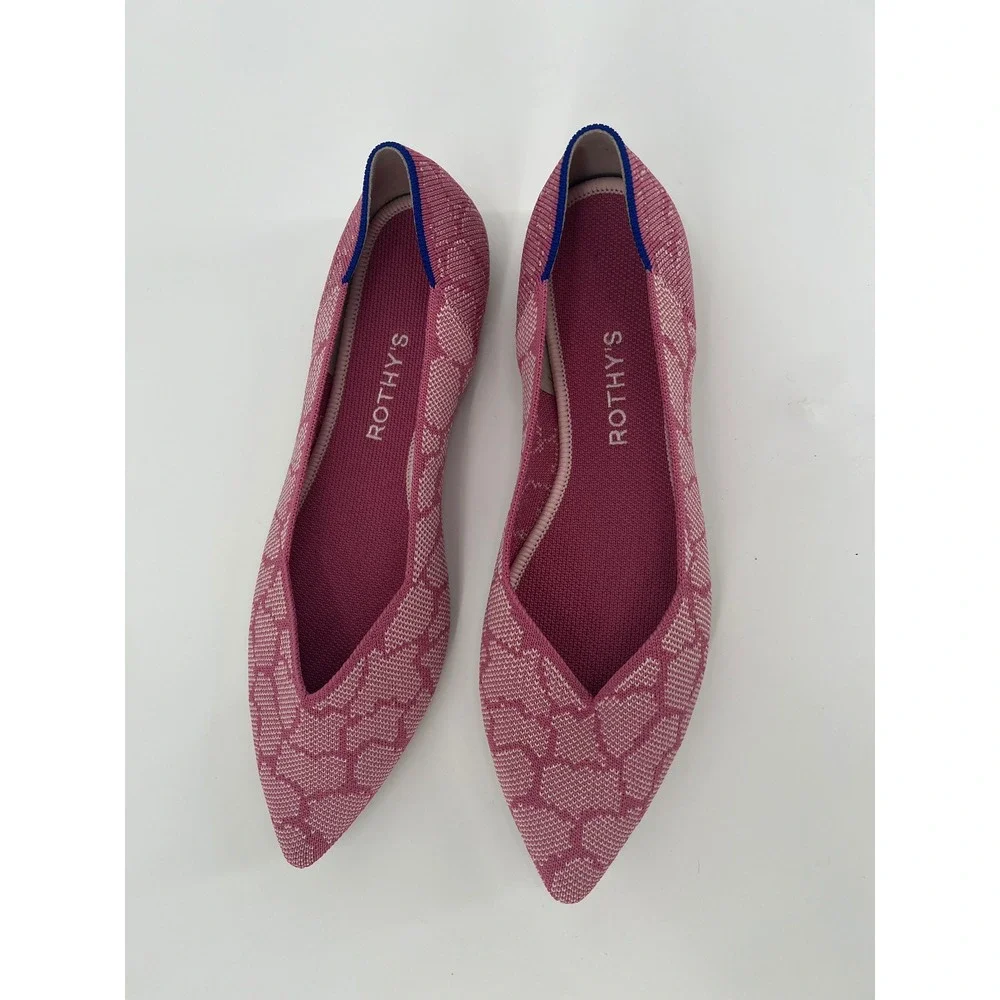 Rothys The Point Pink Giraffe Print Knit Flats Shoes 002-218 Womens 9.5